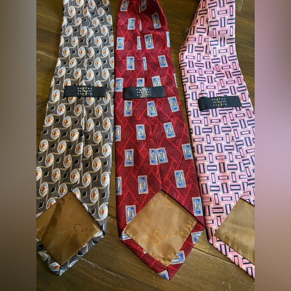 Robert Talbott Studio Mens Ties Printed Graphic Red Pink Black Gray Square - Picture 4 of 7